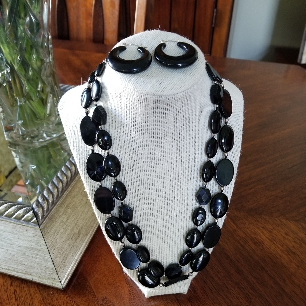 925 Silver Onyx Necklace with Earrings